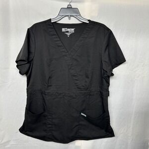 Greys Anatomy by Barco Black Mock Wrap Scrub Top Womens XL Short Sleeve Pocket